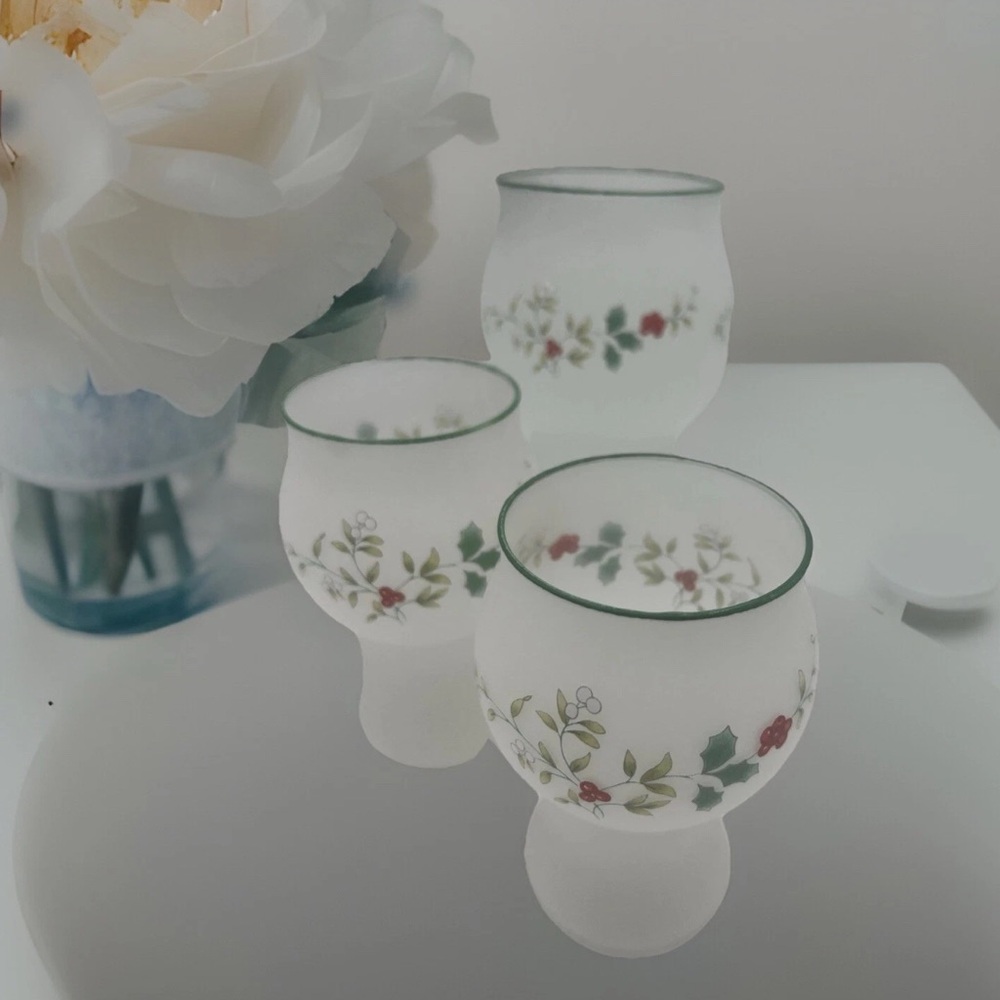 Frosted Glass Candle Holders with Holly Design